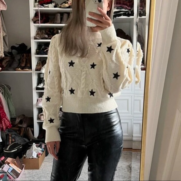 Star sweater cable knit womens cream white top long sleeve - Picture 4 of 6
